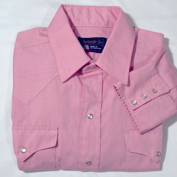 Panhandle Slim Pearl Snap Button Western Shirt Mens 16 1/2-35 Pink Vintage - Picture 3 of 8